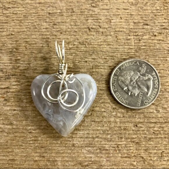 Silver Wire Wrapped Smoky Banded Agate Pendant - Picture 3 of 5